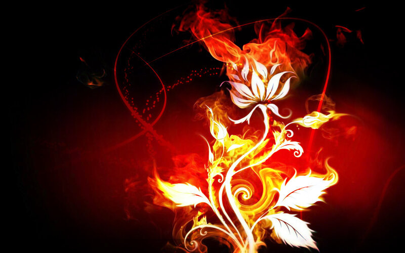 Flame Flower Design — Red, Dramatic, Digital Art, Fire, Smoke