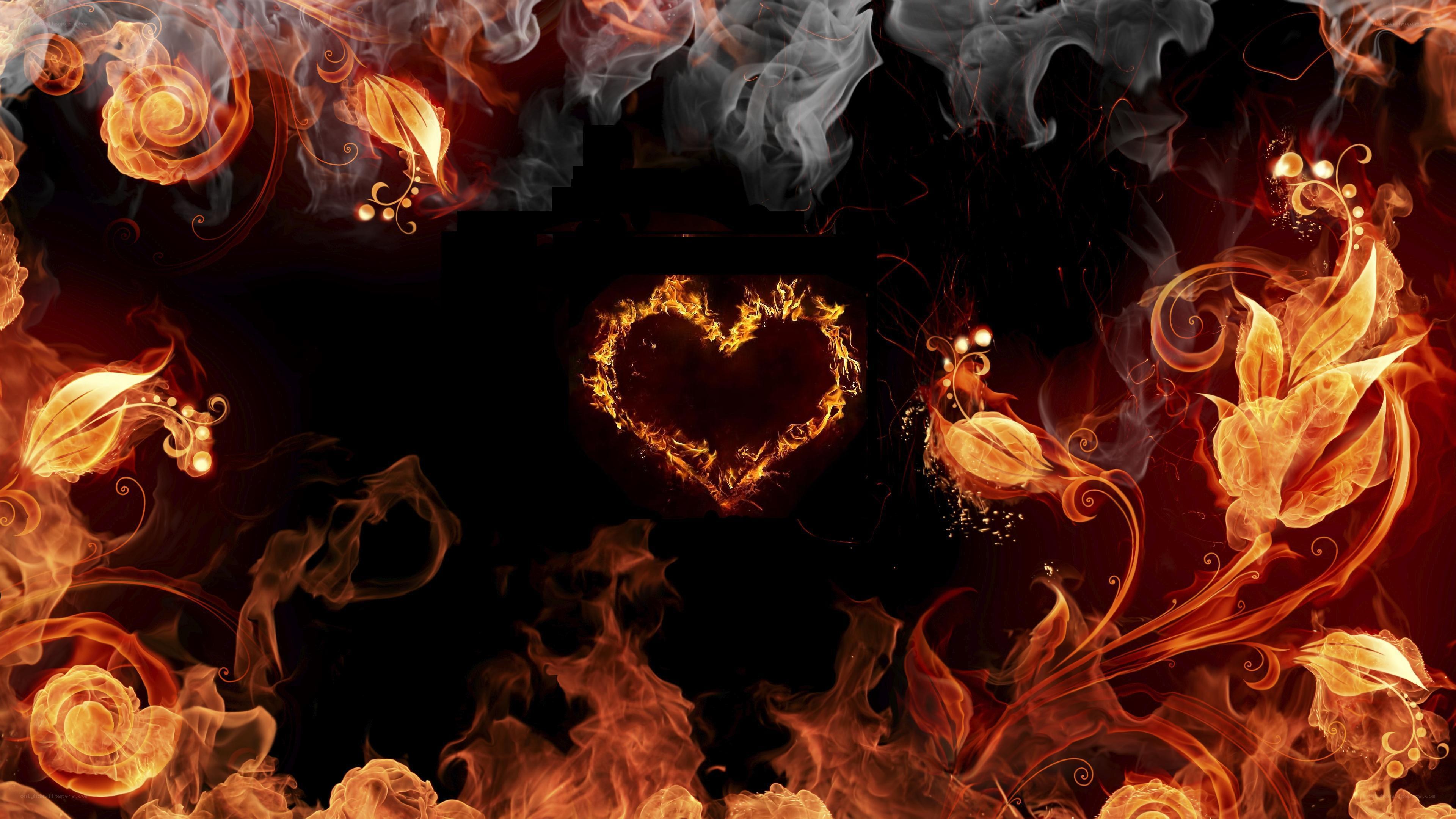 flame heart and floral design