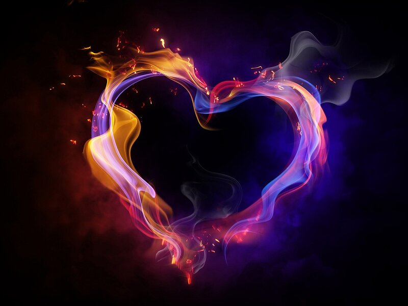 Flame Heart Shape — Purple, Dramatic, Digital Art, Fire