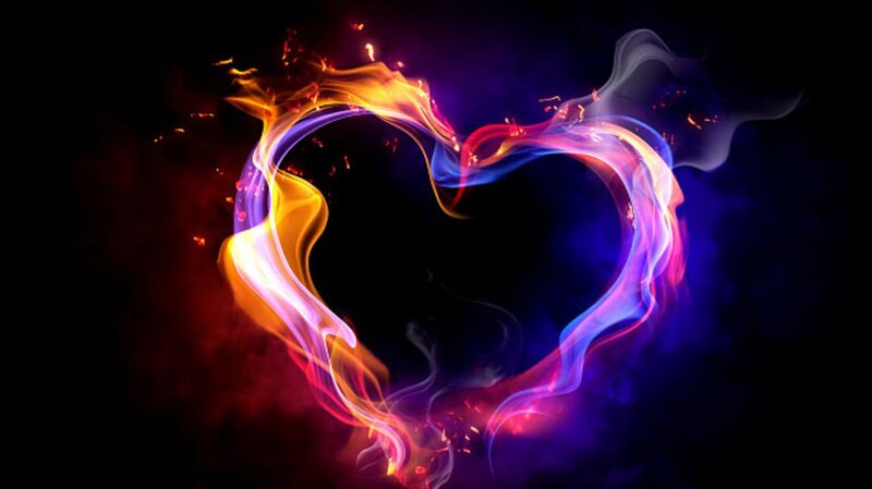 Flame Heart Shape — Purple, Dramatic, Digital Art