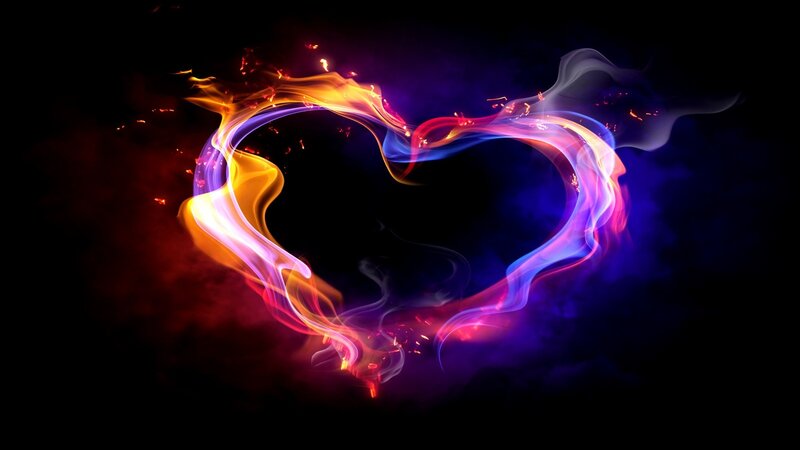 Flame Heart Shape — Purple, Dramatic, Night, Digital Art, Fire, Smoke