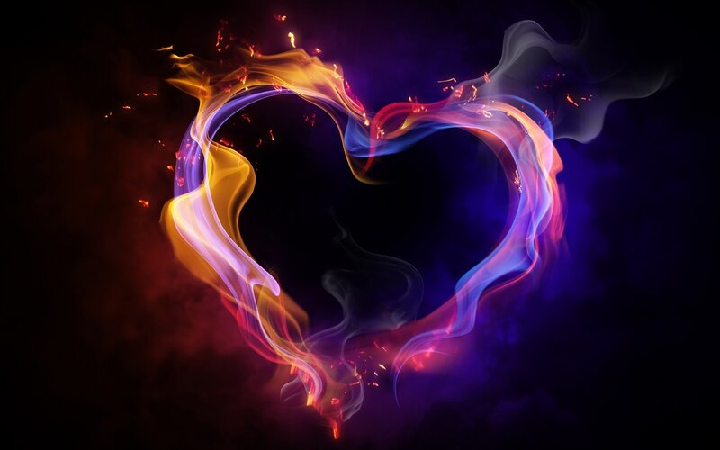 Flame Heart Shape — Purple, Dramatic, Night, Digital Art, Fire