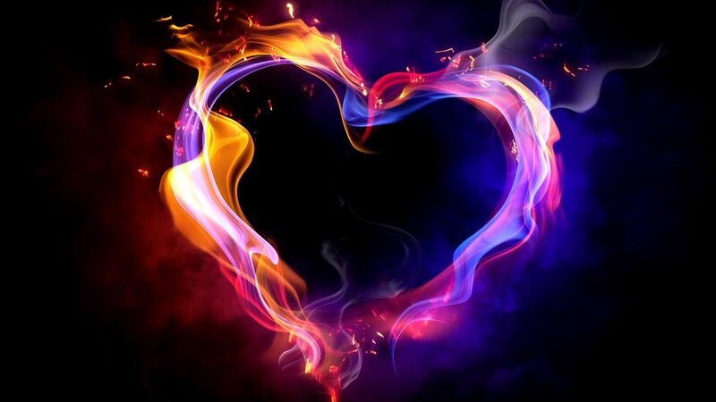 Flame Heart Shape — Purple, Dramatic, Night, Digital Art