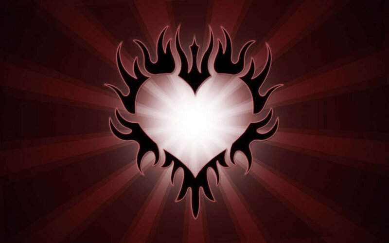 flame heart with light burst