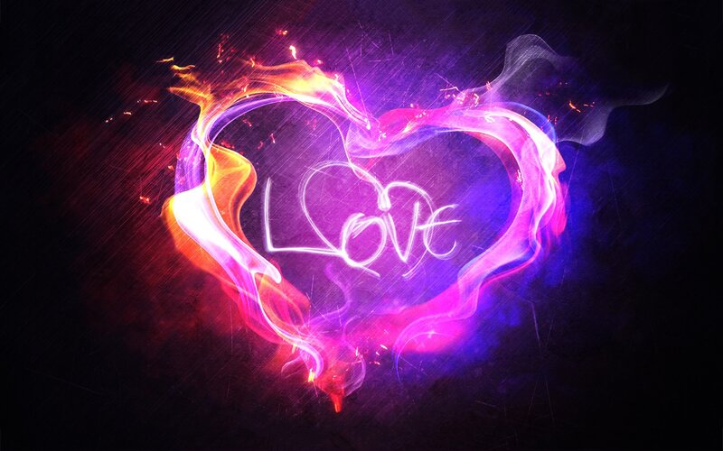 Flame Heart with Love Text — Purple, Dramatic
