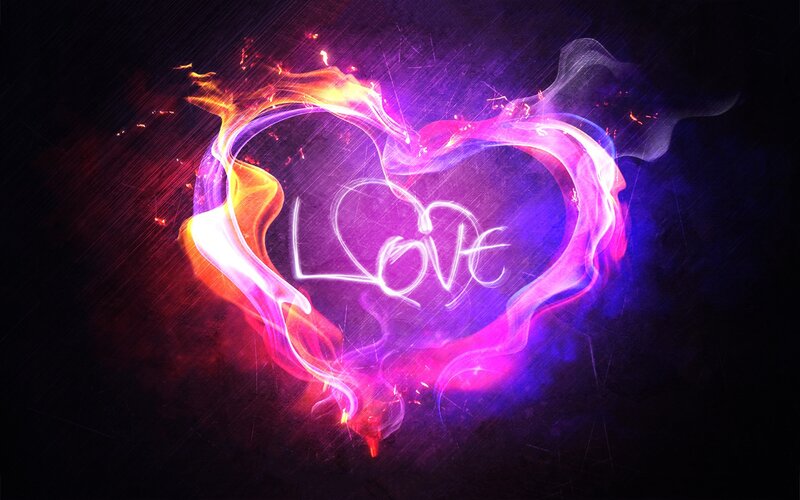 Flame Heart with Love Text — Purple