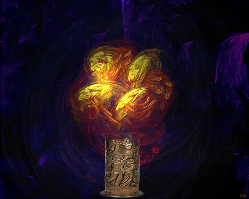 Flame in a carved vessel