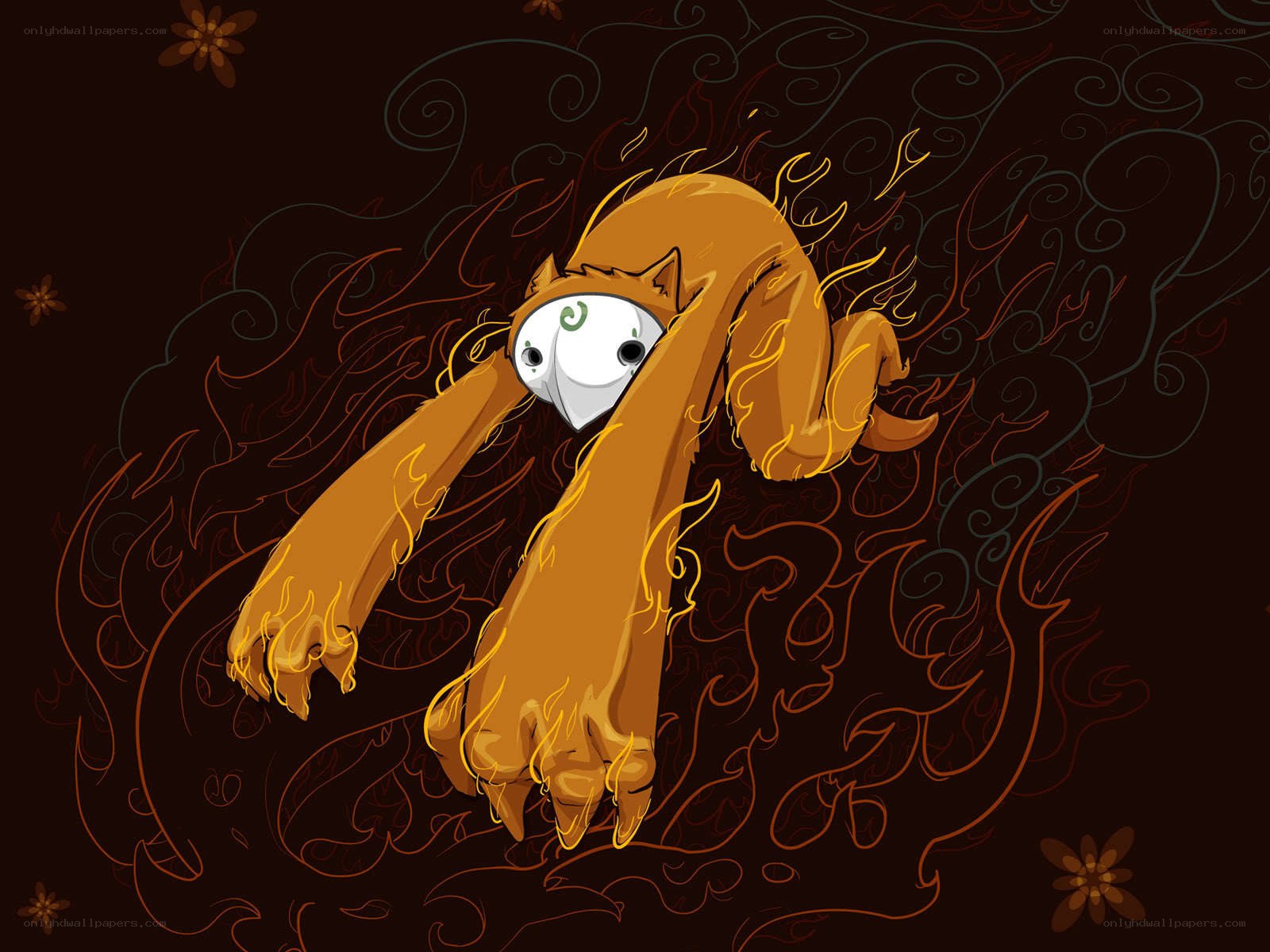 flame-like creature in dark swirls
