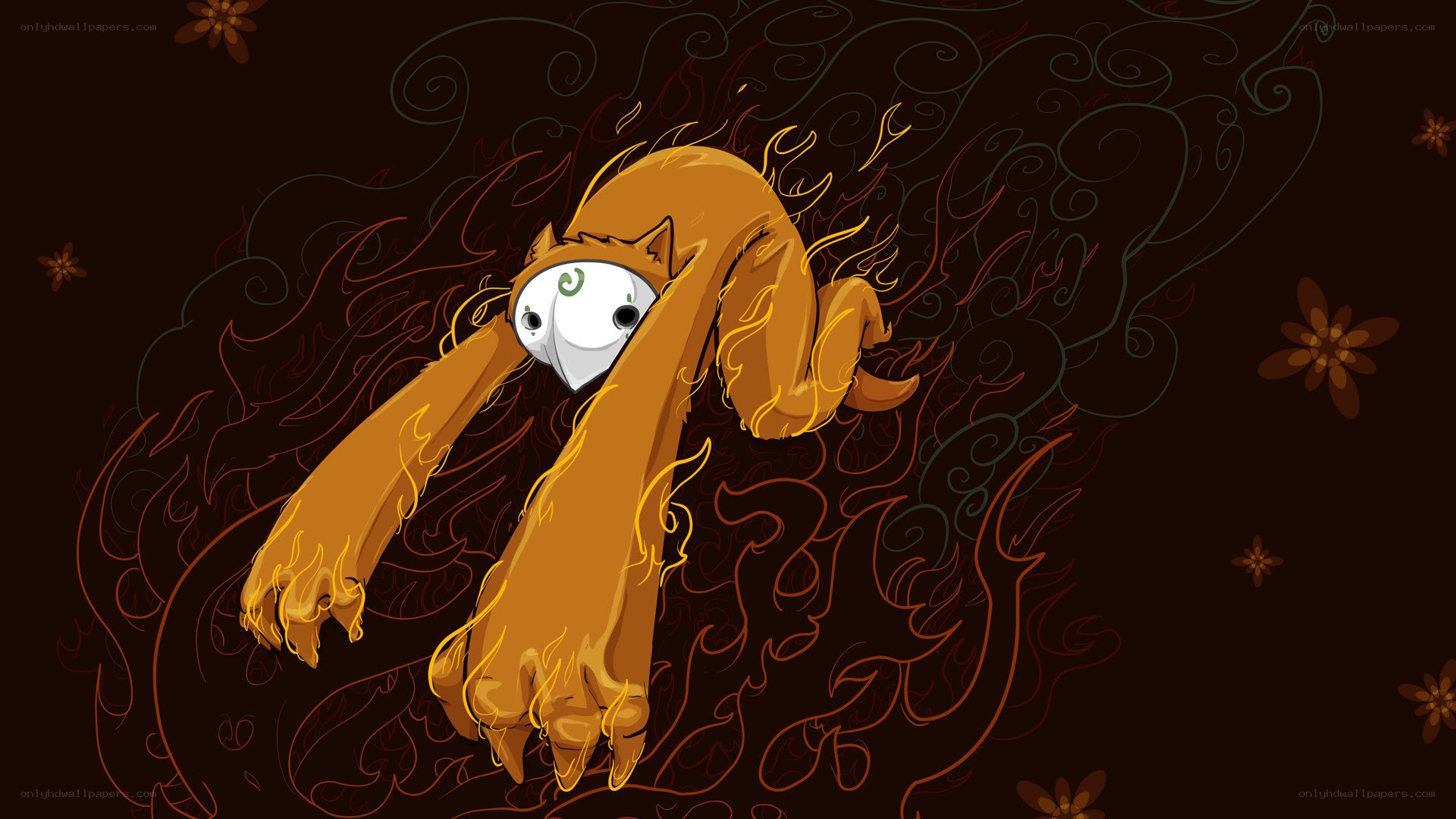 flame-like creature in dark swirls
