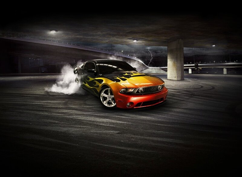 Flame-painted Car Drifting