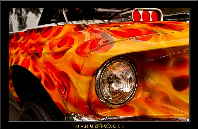 Flame-painted car hood