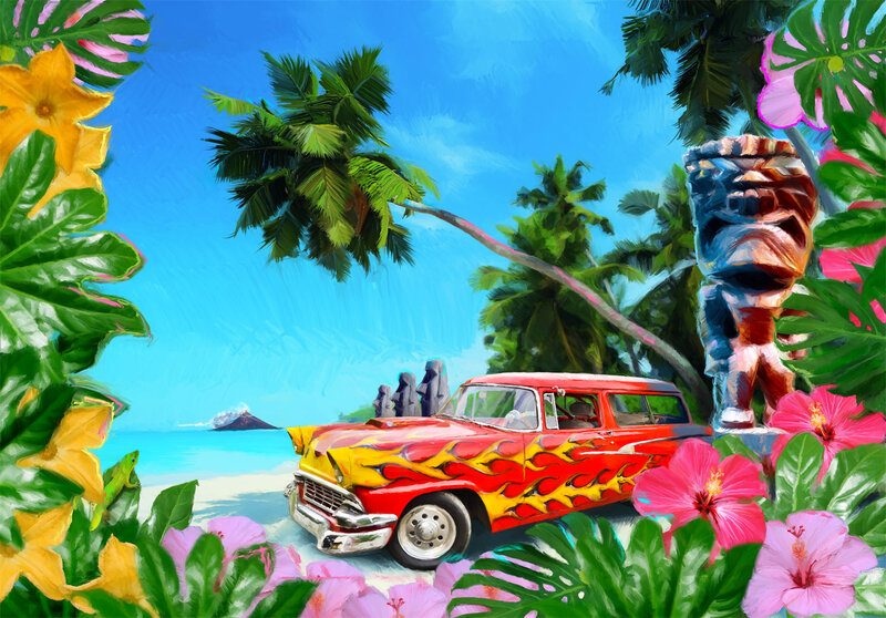 Flame-painted Car on Beach