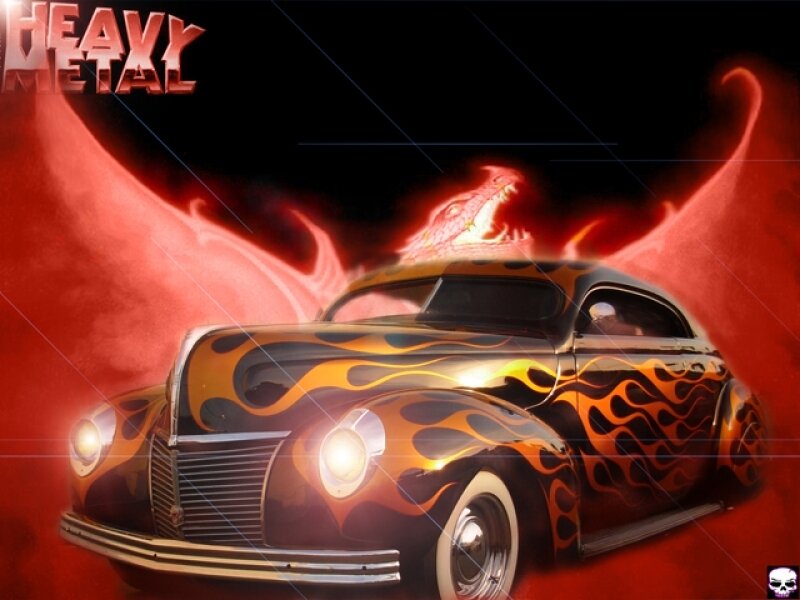 Flame-Painted Car with Dragon