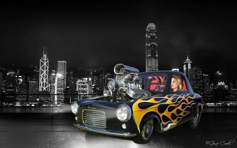 Flame-painted Car with Woman
