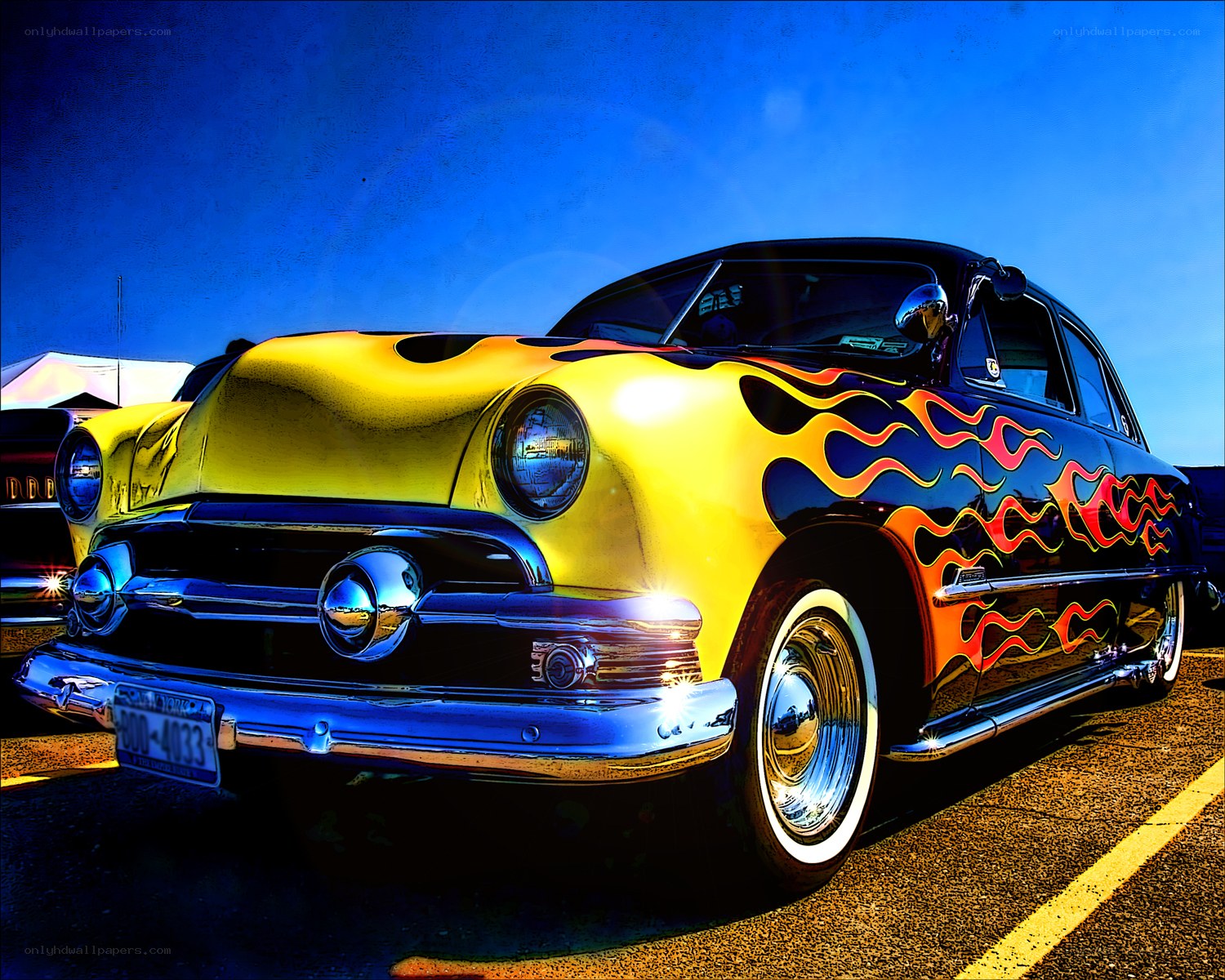 Flame-painted classic car