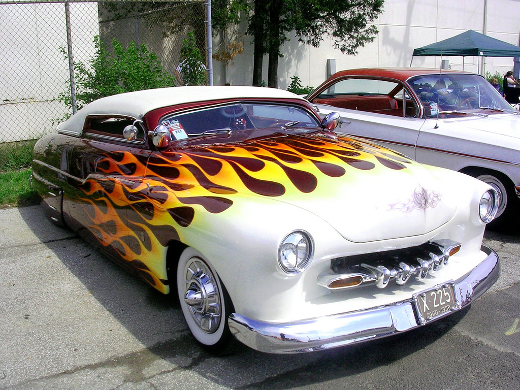 Flame-painted classic car