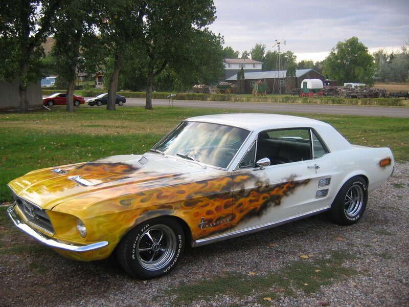 flame-painted classic mustang