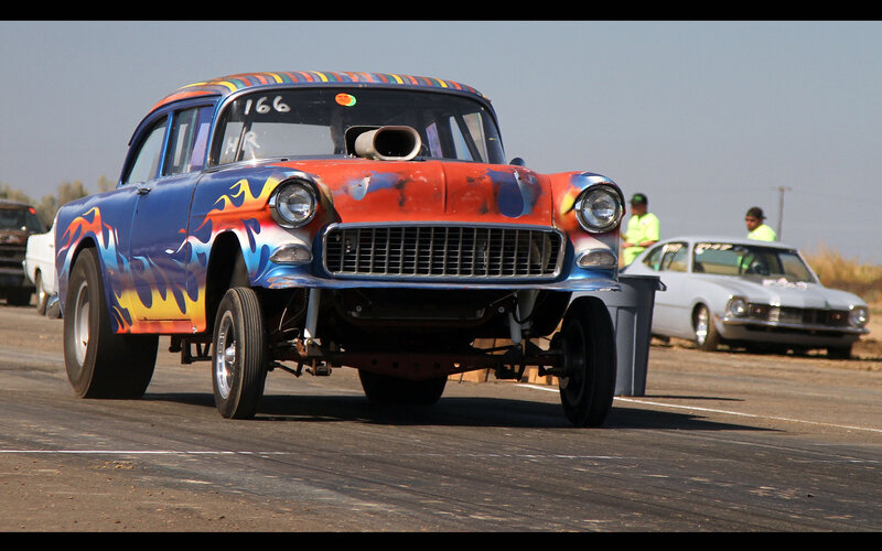 Flame-painted Drag Car — Blue