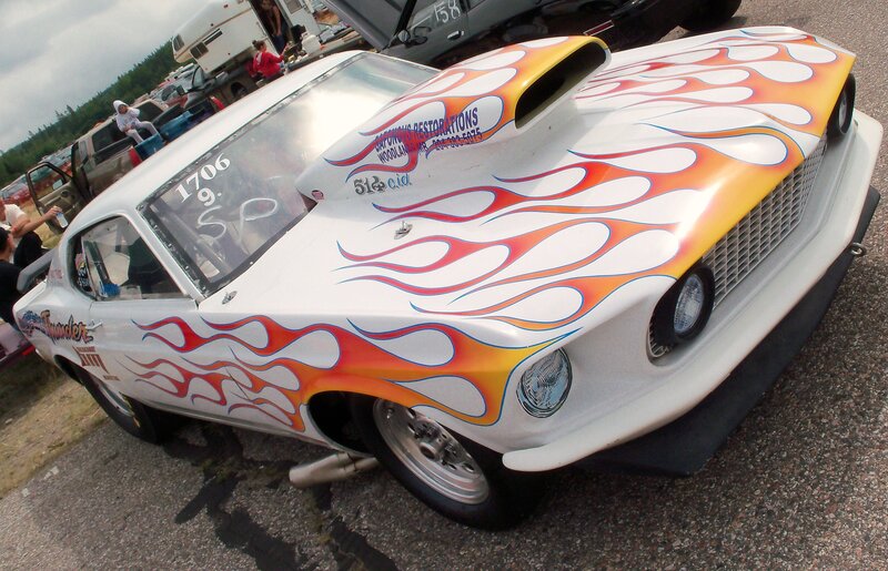 Flame-painted drag racing car