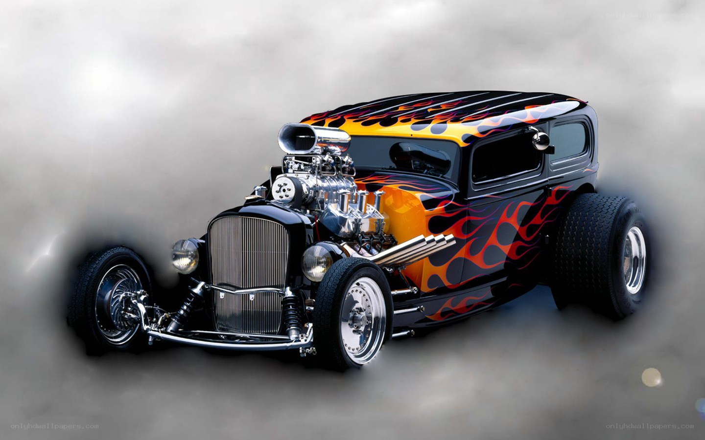 Flame-painted hot rod car