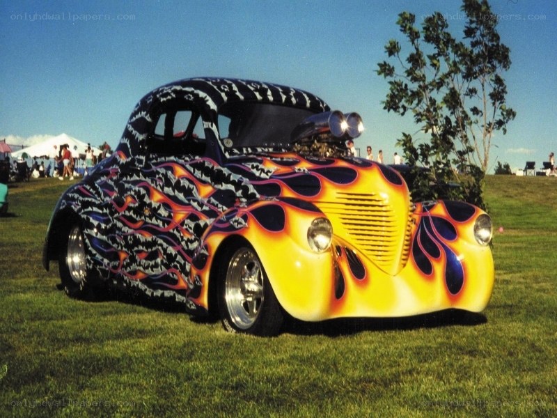 Flame-painted hot rod car