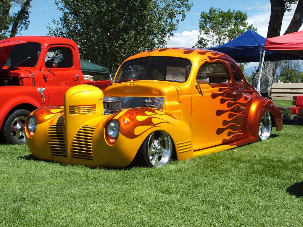 Flame-painted hot rod car