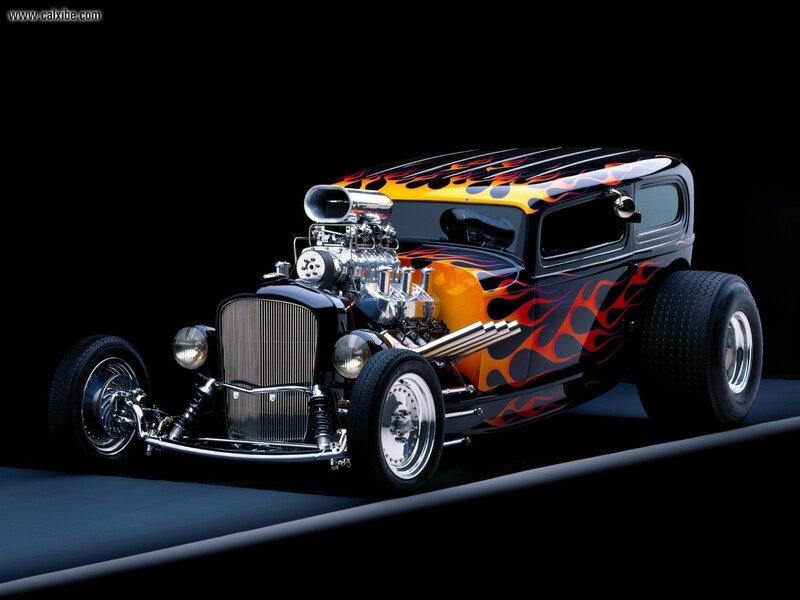 Flame-painted hot rod car