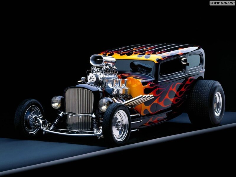 Flame-painted hot rod car