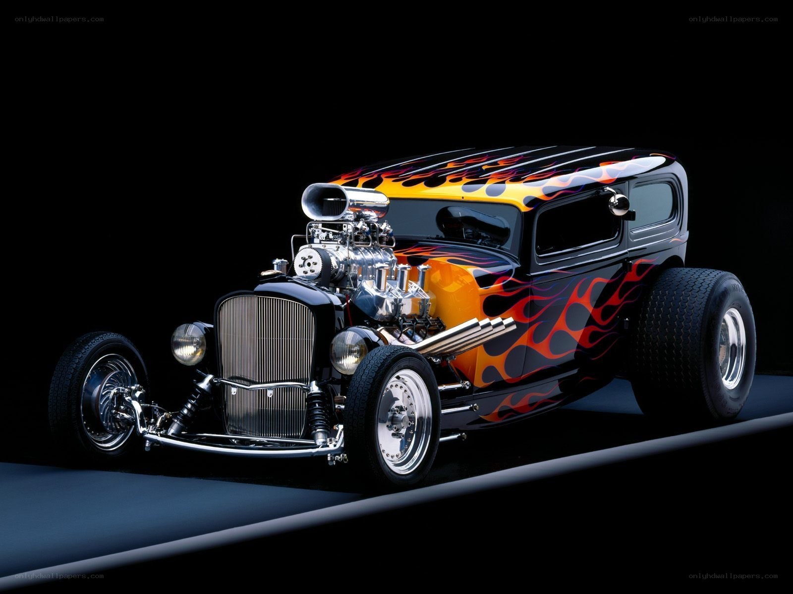 Flame-painted hot rod car