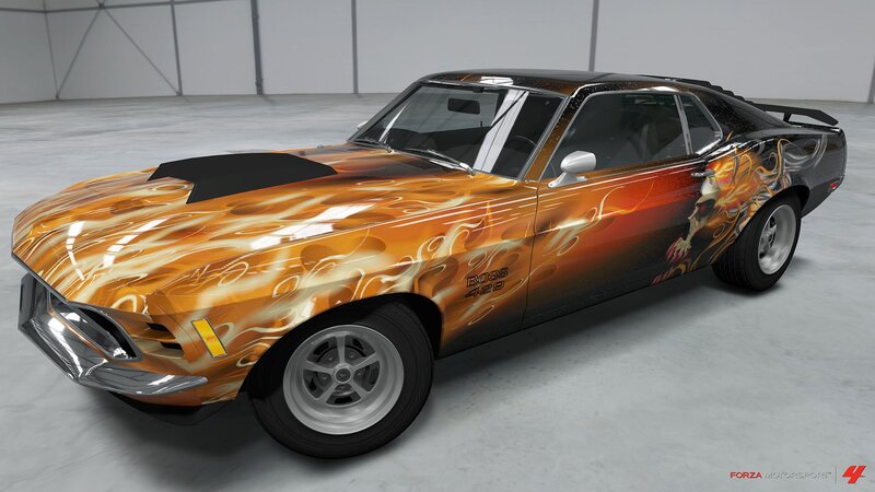 flame-painted muscle car