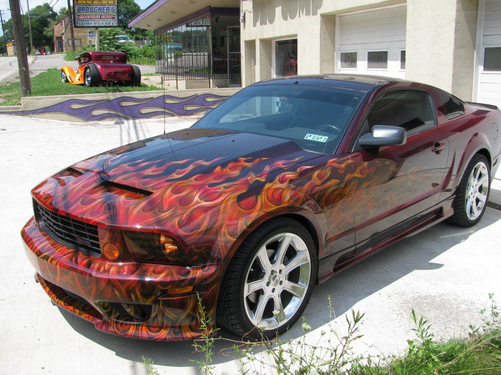 Flame-painted Mustang car