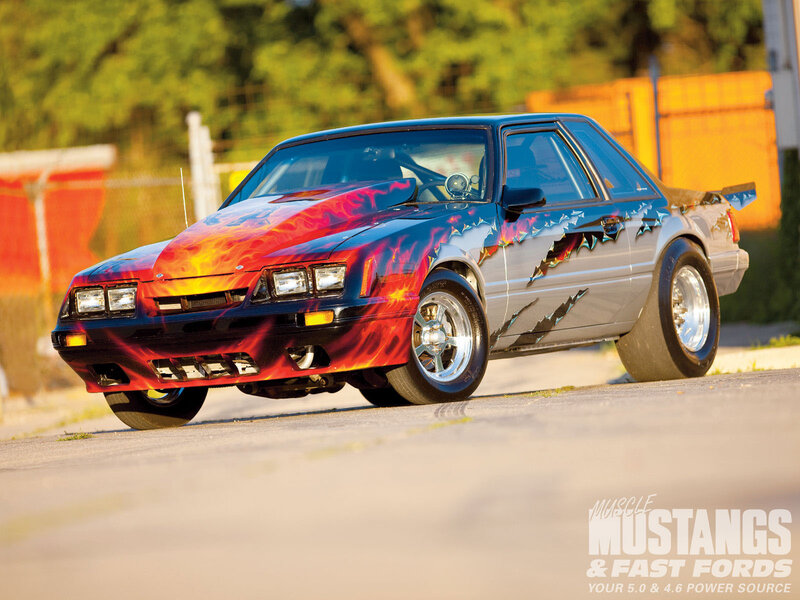 Flame-painted Mustang muscle car