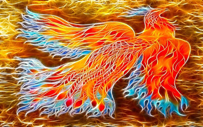 Flame Phoenix — Orange, Dramatic, Digital Art, Fire, Feathers