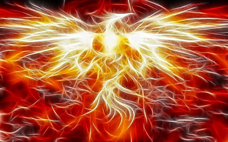 Flame Phoenix — Red, Dramatic, Digital Art