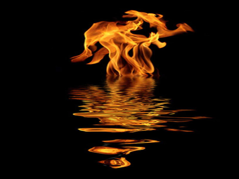 flame reflected in water