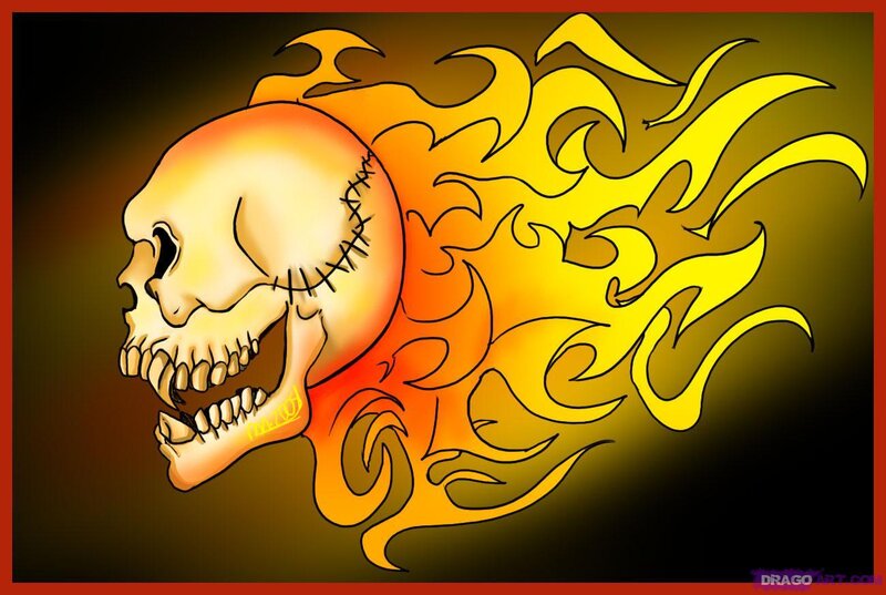 flame skull drawing