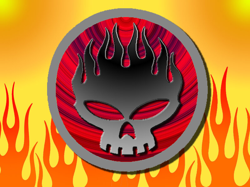 Flame Skull Emblem — Red, Aggressive, Digital Art, Flames, Circle