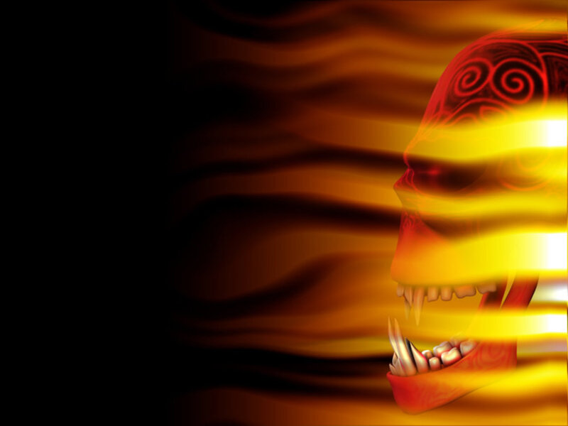 flame skull with tribal patterns