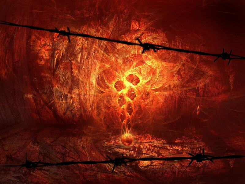 Flame Symbol Behind Barbed Wire