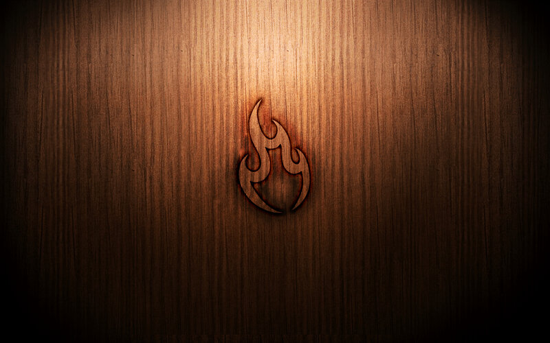 flame symbol on wood