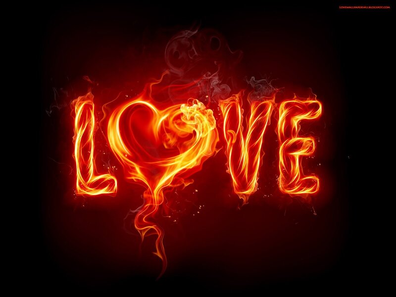 Flame Text Love — Red, Dramatic, Digital Art, Fire, Smoke, Heart, Orange
