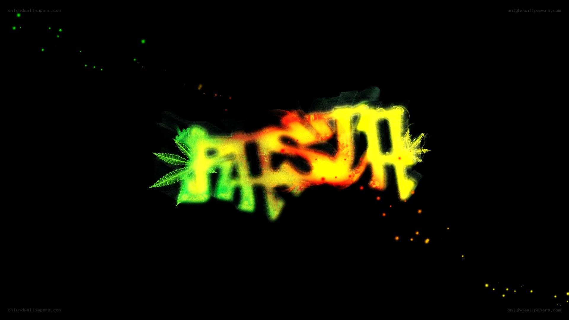 flame text with cannabis leaf
