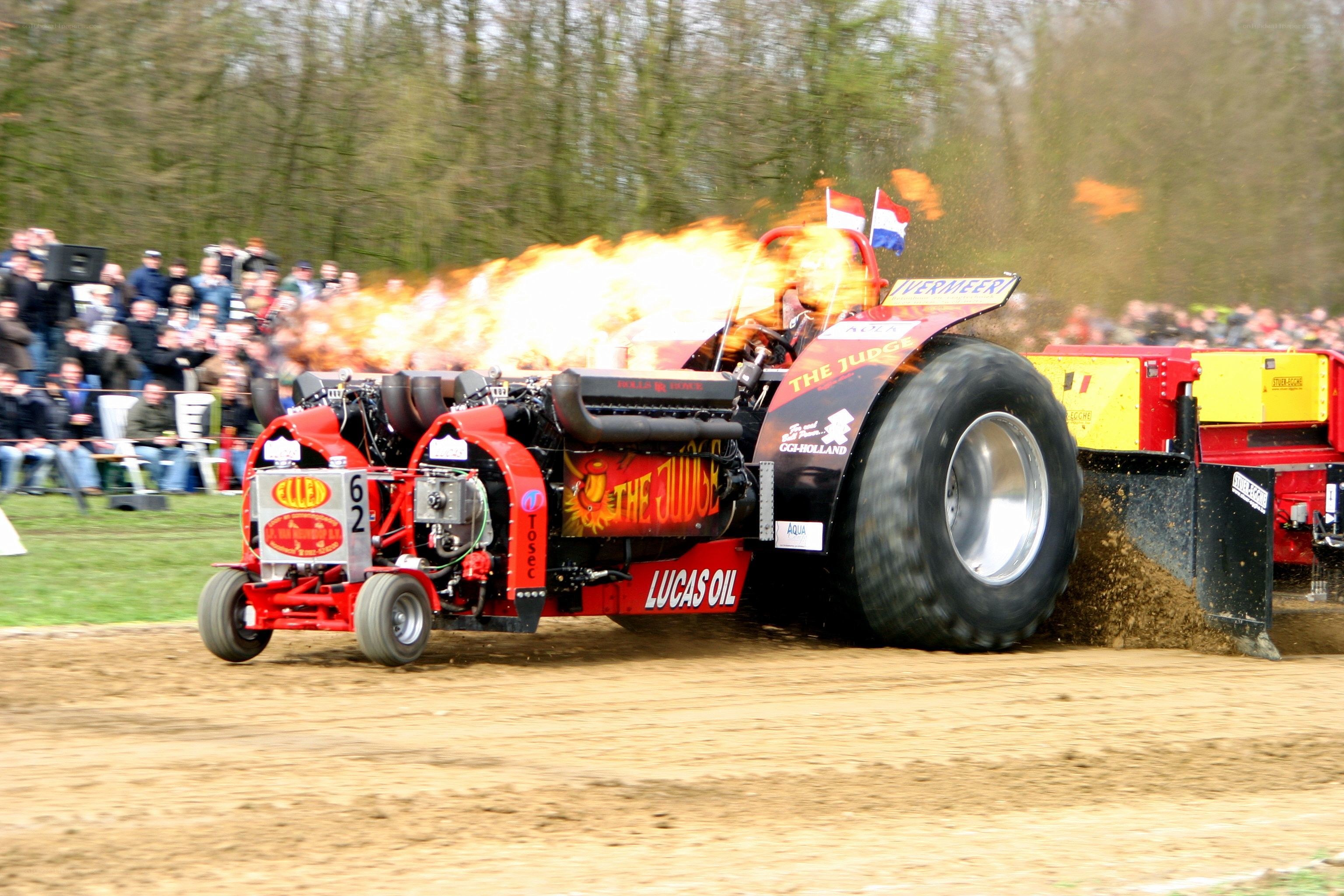 Flame-throwing tractor race