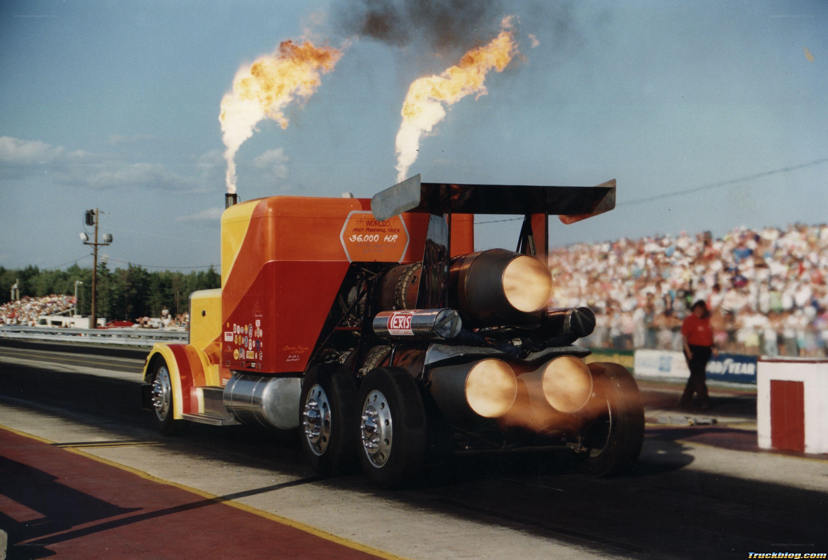 Flame-throwing truck at a race
