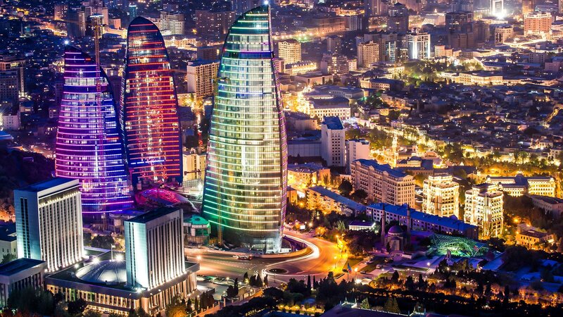 Flame Towers at Night — Purple