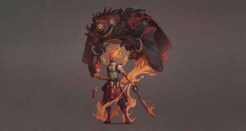 Flame-wielding Warrior — Red, Dramatic, Digital Art
