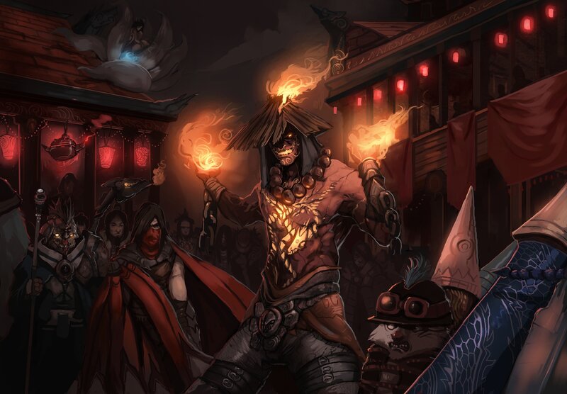 Flame-wielding Warrior — Red, Dramatic, Night