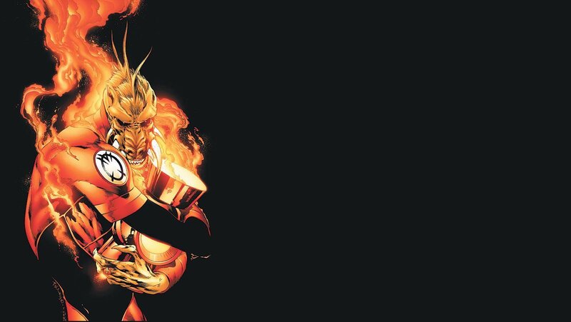 Flame-wreathed Alien Warrior — Black, Dramatic, Comic