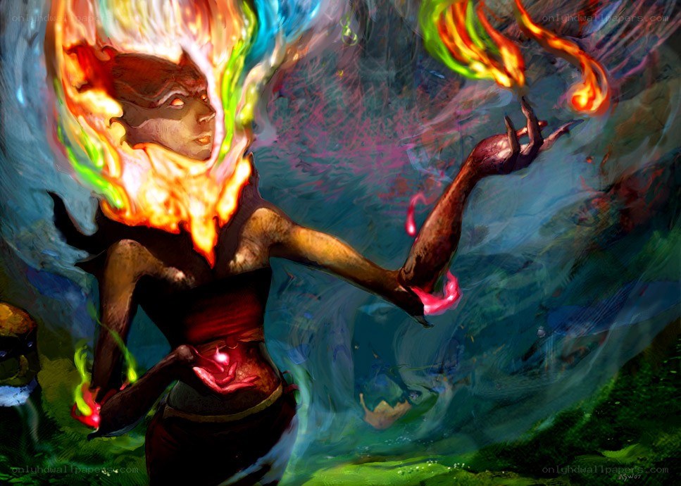 flame-wreathed sorceress casting spell