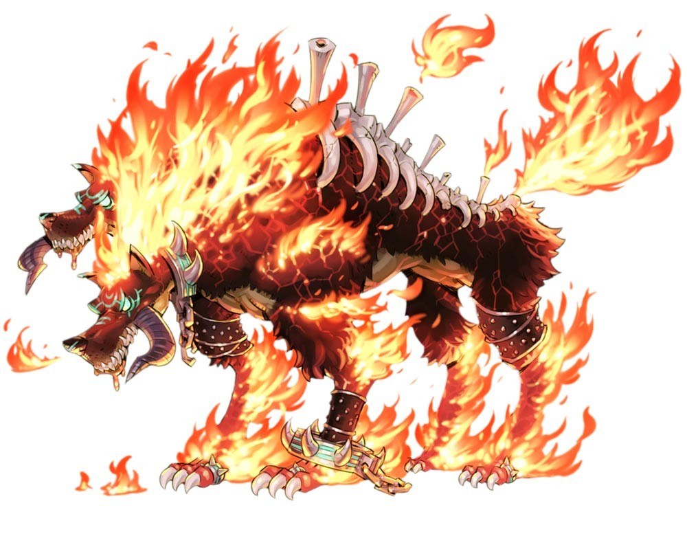 flame-wreathed three-headed beast